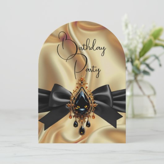 Elegante Verjaardag Goud Zwart Jewel Bow Kaart (Staand voorkant)