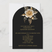 Elegante Verjaardag Goud Zwart Wit Bloem Kaart (Achterkant)