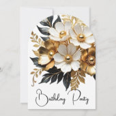 Elegante Verjaardag Goud Zwart Wit Bloemen Kaart (Voorkant)
