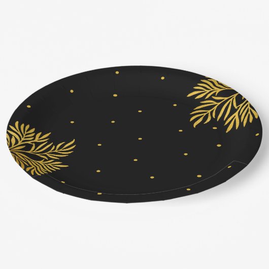 Elegante verjaardag gouden gebladerte partij papieren bordje (Gekanteld)