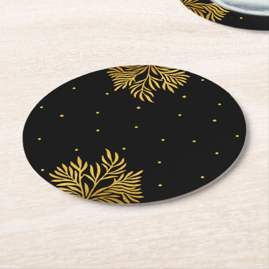 Elegante verjaardag gouden gebladerte partij ronde kartonnen onderzetter (Gebogen)
