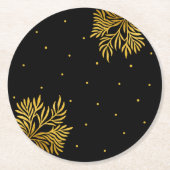 Elegante verjaardag gouden gebladerte partij ronde kartonnen onderzetter (Voorkant)