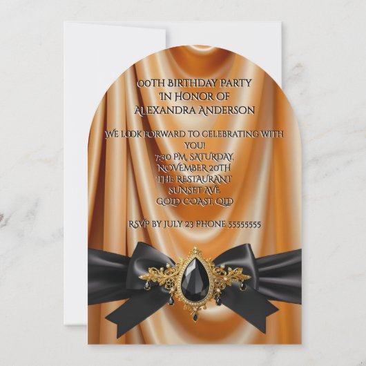 Elegante Verjaardag Gouden Zijden Juweel Bow Zwart Kaart (Achterkant)