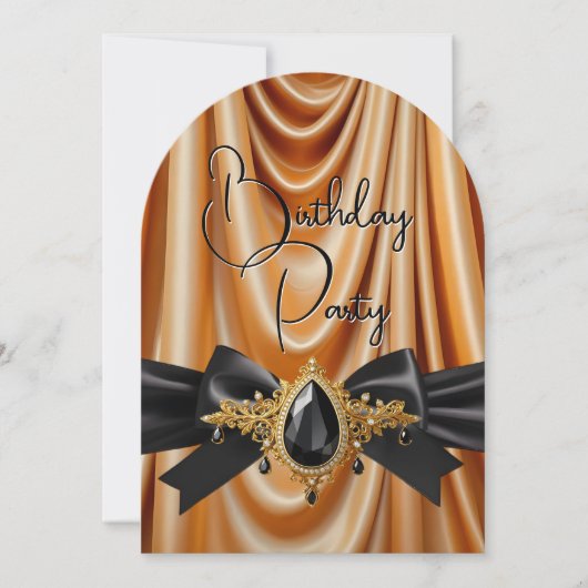 Elegante Verjaardag Gouden Zijden Juweel Bow Zwart Kaart (Voorkant)