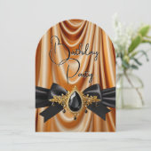Elegante Verjaardag Gouden Zijden Juweel Bow Zwart Kaart (Staand voorkant)
