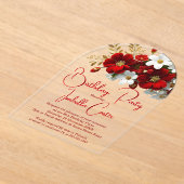Elegante Verjaardag Helder Rood Wit Goud Bloemen Acryl Uitnodigingen (Laagn)