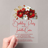 Elegante Verjaardag Helder Rood Wit Goud Bloemen Acryl Uitnodigingen (Insitu (Draagbaar))