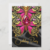 Elegante Verjaardag Hot Pink Black Gold Jewel Kaart (Voorkant)