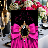 Elegante Verjaardag Hot Pink Gold Jewel Bow Black Kaart