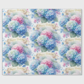Elegante Verjaardag Hydrangea Bloemen Cadeaupapier (Vlak)