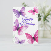 Elegante Verjaardag Kaart met Vlinders (Staand voorkant)