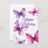 Elegante Verjaardag Kaart met Vlinders (Voorkant / Achterkant)