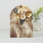 Elegante Verjaardag Karamel Goud Zwart Wit Bloemen Kaart (Staand voorkant)