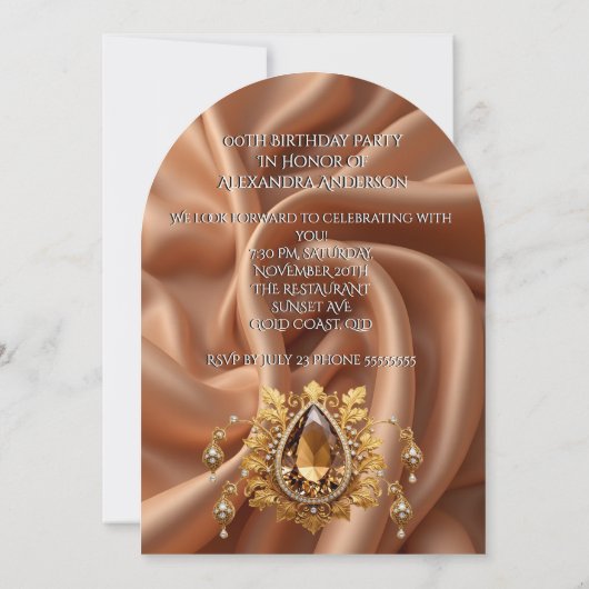 Elegante Verjaardag Karamel Gouden Juweel Diamante Kaart (Achterkant)