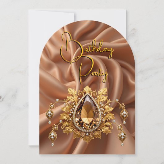 Elegante Verjaardag Karamel Gouden Juweel Diamante Kaart (Voorkant)
