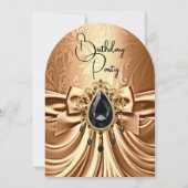 Elegante Verjaardag Koper Goud Zwart Jewel Bow Kaart (Voorkant)