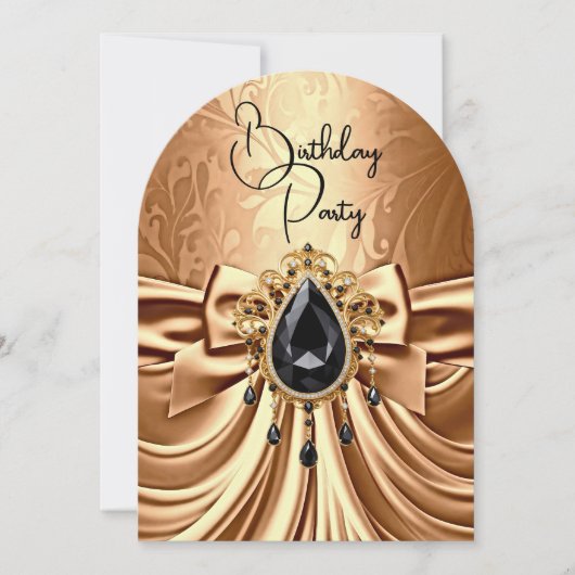 Elegante Verjaardag Koper Goud Zwart Jewel Bow Kaart (Voorkant)