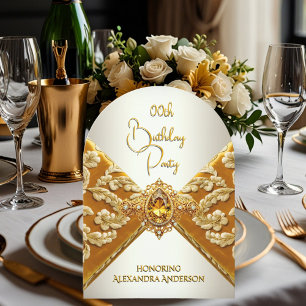 Elegante Verjaardag mosterd Gouden Juweel Stof Kaart