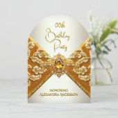 Elegante Verjaardag mosterd Gouden Juweel Stof Kaart (Staand voorkant)