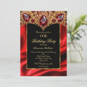 Elegante Verjaardag Party Zijde Regal Rood juweel Kaart (Staand voorkant)