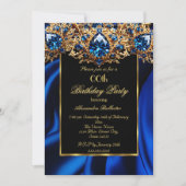 Elegante Verjaardag Party Zijde Royal blauw juweel Kaart (Voorkant)
