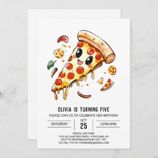 Elegante Verjaardag Pizza om te bewerken Kaart (Voorkant / Achterkant)