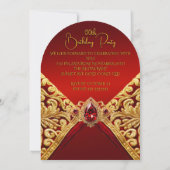 Elegante Verjaardag Regal Red Gold Jewel Fabric Kaart (Achterkant)