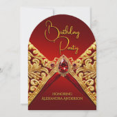 Elegante Verjaardag Regal Red Gold Jewel Fabric Kaart (Voorkant)