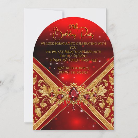 Elegante Verjaardag Rood Goud Juweel Faux Embossed Kaart (Achterkant)