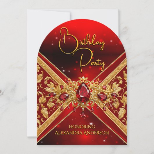 Elegante Verjaardag Rood Goud Juweel Faux Embossed Kaart (Voorkant)