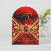 Elegante Verjaardag Rood Goud Juweel Faux Embossed Kaart (Staand voorkant)