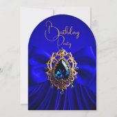 Elegante Verjaardag Royal Blue Bow Gold Jewel Kaart (Voorkant)