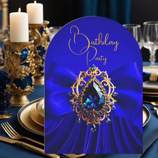 Elegante Verjaardag Royal Blue Bow Gold Jewel Kaart