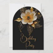 Elegante Verjaardag Sinaasappel Gouden Zwarte Bloe Kaart (Voorkant)