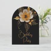 Elegante Verjaardag Sinaasappel Gouden Zwarte Bloe Kaart (Staand voorkant)
