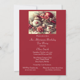 Elegante verjaardag Tea Party Red Rose Kaart