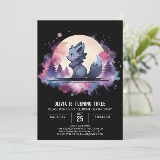 Elegante Verjaardag van Cute Wolf Kaart (Staand voorkant)