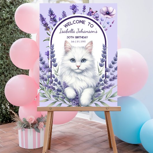 Elegante verjaardag van lavendel en kat acryl bord