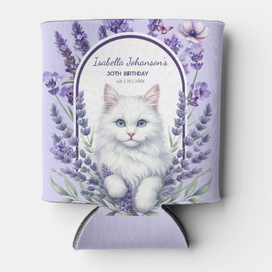 Elegante verjaardag van lavendel en kat blikjeskoeler (Voorkant)
