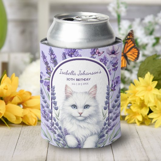 Elegante verjaardag van lavendel en kat blikjeskoeler