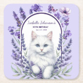 Elegante verjaardag van lavendel en kat kartonnen onderzetters (Voorkant)