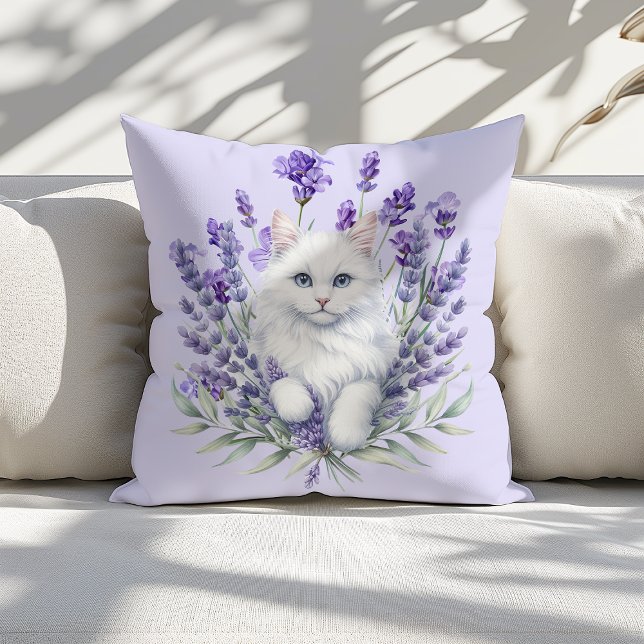 Elegante verjaardag van lavendel en kat kussen (Creator heeft geüpload)
