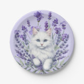 Elegante verjaardag van lavendel en kat papieren bordje (Voorkant)