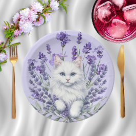 Elegante verjaardag van lavendel en kat papieren bordje