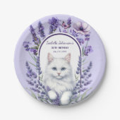 Elegante verjaardag van lavendel en kat papieren bordje (Voorkant)