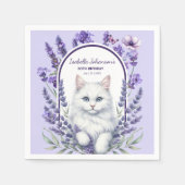 Elegante verjaardag van lavendel en kat servet (Voorkant)