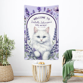Elegante verjaardag van lavendel en kat spandoek