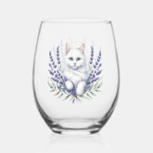 Elegante verjaardag van lavendel en kat wijnglas zonder voet (Voorkant)