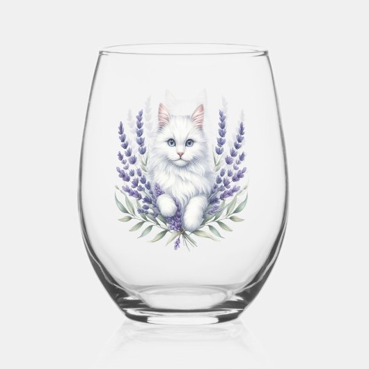 Elegante verjaardag van lavendel en kat wijnglas zonder voet (Voorkant)