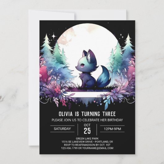 Elegante verjaardag van Whimsy Wolf Kaart (Voorkant)